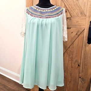 Umgee Embroidered Lace Sleeve Tunic Top or Mini Dress Multicolor